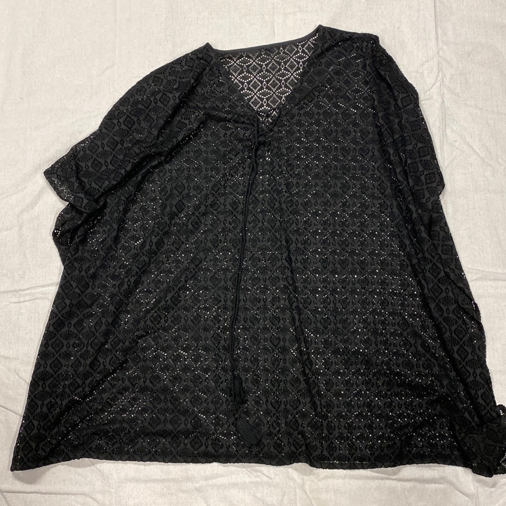 Open Shoulder Tie Front Lace Swimwear Cover Up